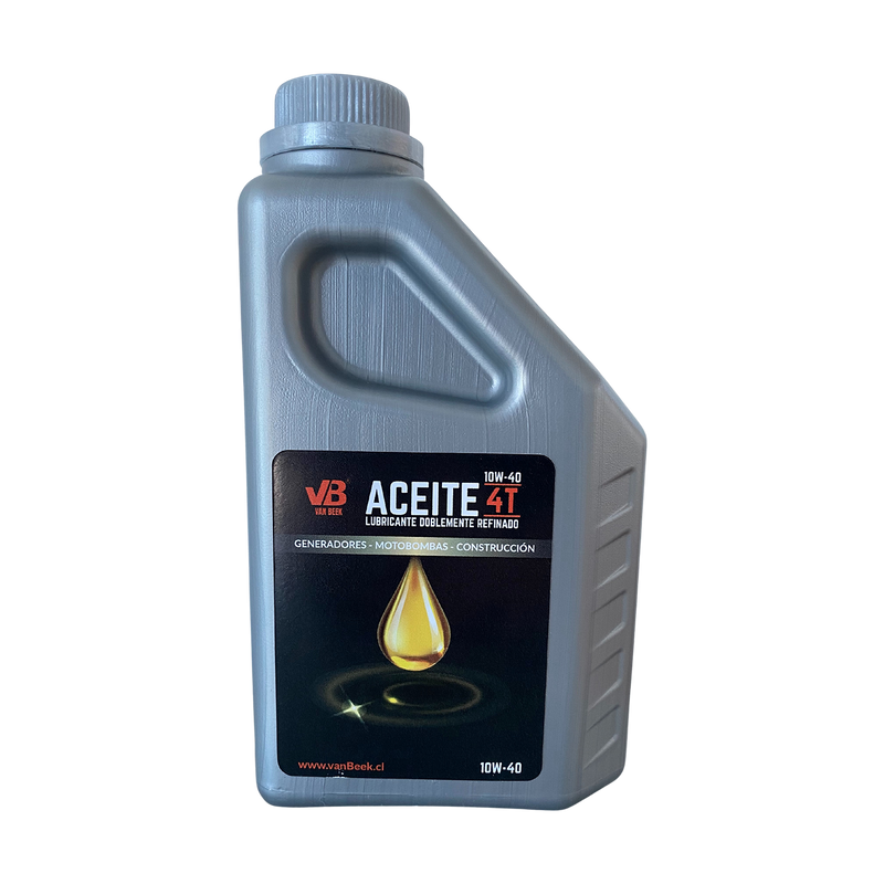 Fotografía png de un aceite van Beek color negro 4T para lubricar motores.
