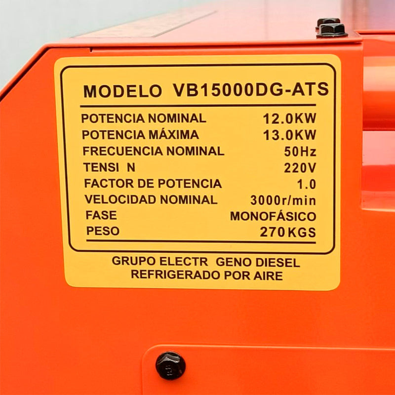 PACK Generador 15Kva a diesel insonorizado monofasico vB15000DG-ATS van Beek