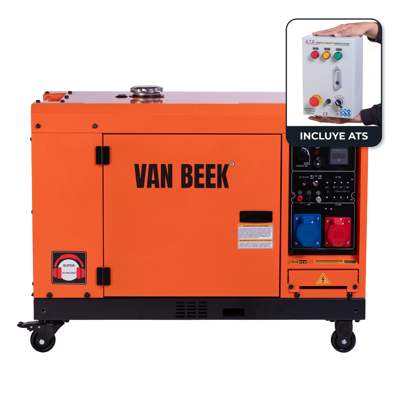 Pack Generador Diésel 7.0 Kva insonorizado con ATS Monofásico/Trifásico van Beek vB7000DG