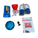 Accesorios incluidos: embudo, filtros, herramientas, manual de usuario, tapa y llaves de contacto.