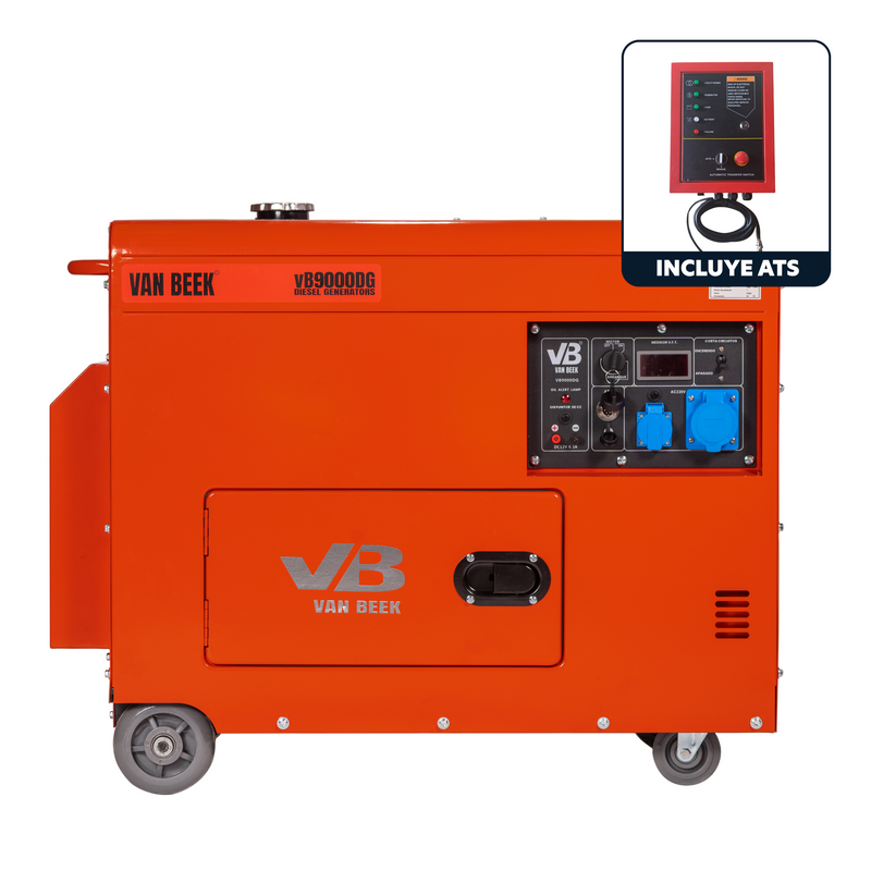 Pack Generador 9.0 Kva a diesel insonorizado monofasico con ATS Modelo vB9000DG-ATS van Beek