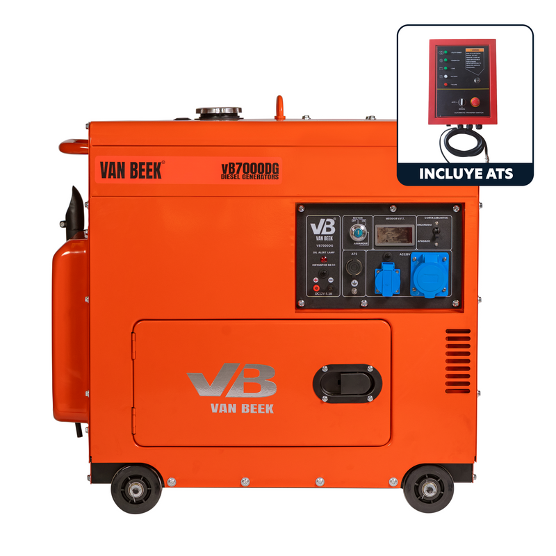 Pack Generador 7.0 Kva a diesel insonorizado monofasico con ATS Modelo vB7000DG-ATS  van Beek