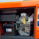 Vista interna del motor monofásico van Beek, con batería de arranque de 12V y sistema insonorizado.