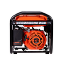 Vista posterior del motor generador portátil van Beek vBG3500, color naranja con detalles en negro, sobre fondo blanco.