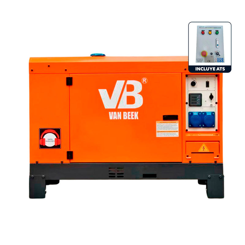 PACK Generador 15Kva a diesel insonorizado monofasico vB15000DG-ATS van Beek