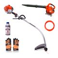 Power Pack 9: orilladora curva van Beek 3vB230E, sopladora manual vB230E, nylon, aceite 2T y guantes