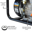 Detalle de la motobomba con marco de barra antivuelco, interruptor de bajo nivel de aceite y sellos mecánicos de carburo de silicio incluidos.