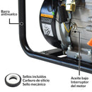 Detalle de motobomba Tomahawk TW3.0-C mostrando barra antivuelco, interruptor de nivel de aceite bajo y sello mecánico de carburo de silicio, ideal para trabajos en Chile.