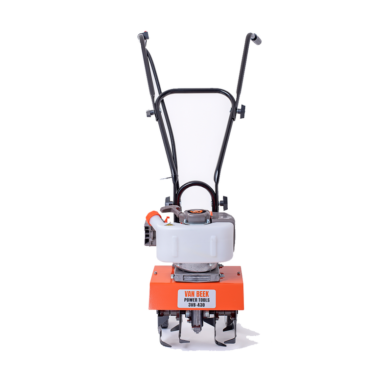 Motocultivador van Beek de 2.6 HP, compacto y resistente para trabajos de cultivo y jardinería.